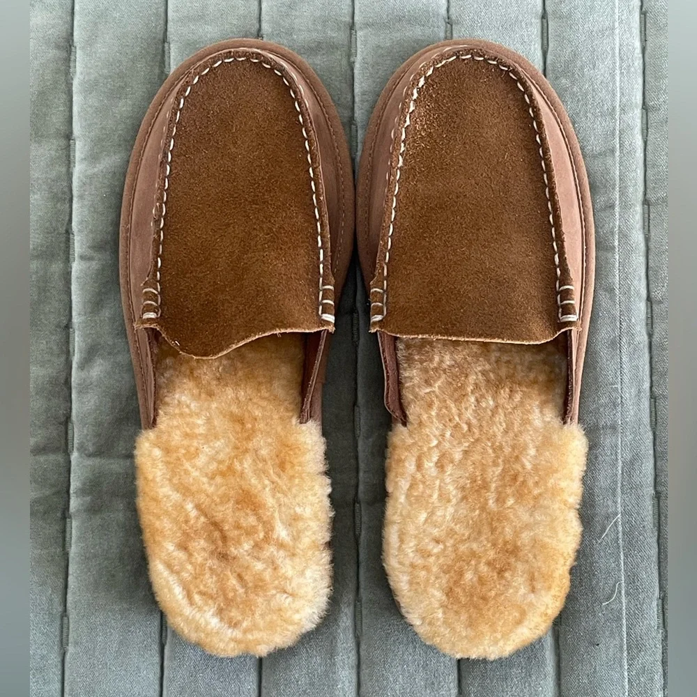 LL Bean Wicked Good Scuff Cozy Brown Shearling Slippers - Picture 2 of 10